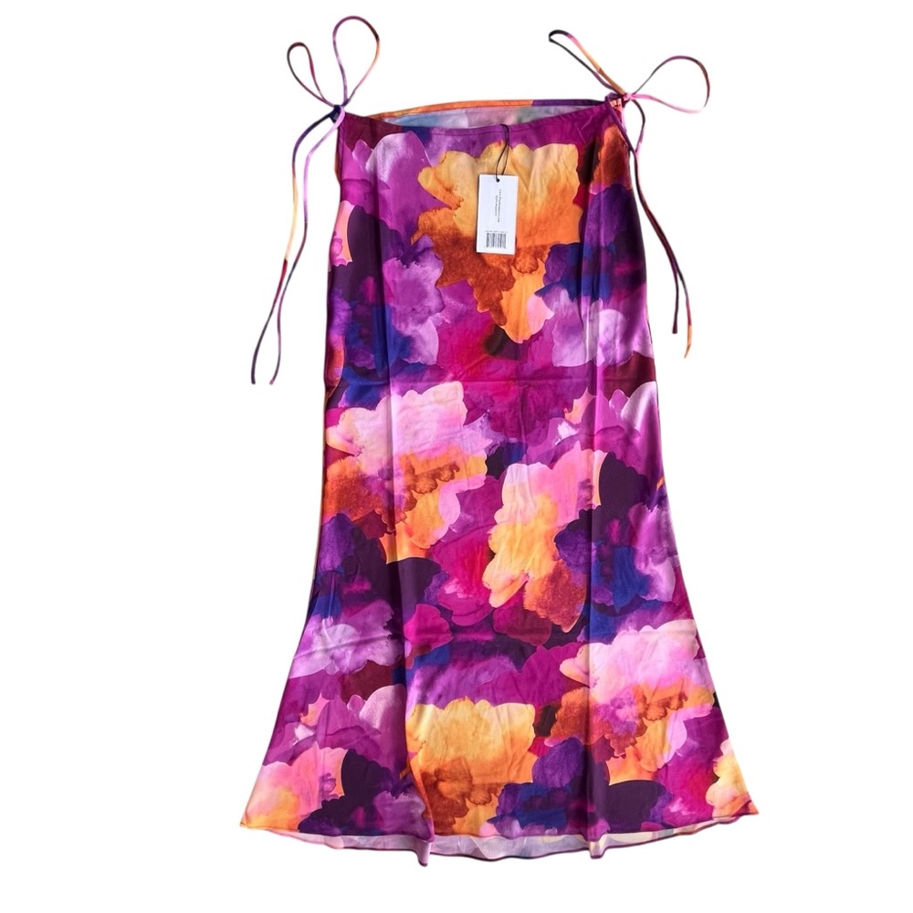 Revolve PLUSH Women’s Sm Fuchsia Multicolor Watercolor Floral Maxi Skirt Chiffon